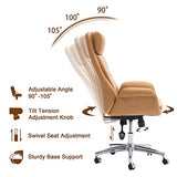 Glitzhome Modern Executive Office Chair, High Back PU Leather Ergonomic Computer Desk Chair, Adjustable Height Swivel Office Task Chair with Lumbar Back Support (Camel) Glitzhome