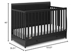 Graco Asheville 5-in-1 Convertible Crib with Drawer (Black) – GREENGUARD Gold Certified, Crib with Drawer Combo, Full-Size Nursery Storage Drawer, Converts to Toddler Bed, Daybed and Full-Size Bed Graco