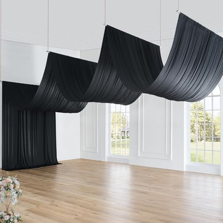 10ft×40ft Black Ceiling Drapes for Weddings Parties,2 Panels 5×40ft Long Ceiling Curtain for Tent Canopy,Wrinkle Free Silk Easy to Draping&Hang Black Drapes for Event Church Stage Photo Bedroom NSSONBEN
