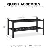 VICTORY RELAX 2 Tier Acacia Wood Shoe Rack, Shoe Storage Shelf, Stackable Organizer for Closet, Entryway Shoe Stand, Hallway, Garage, Wooden Shoe Storage Rack, Indoor, Outdoor (Black) VICTORY RELAX