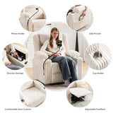 Oversized Power Recliner Chair with Massage and Heat, Swivel Rocker Recliner Chair for Adults with Arm Storage, Nursery Glider Recliner with Adjustable Headrest and Phone Stand, Side Pockets, Beige