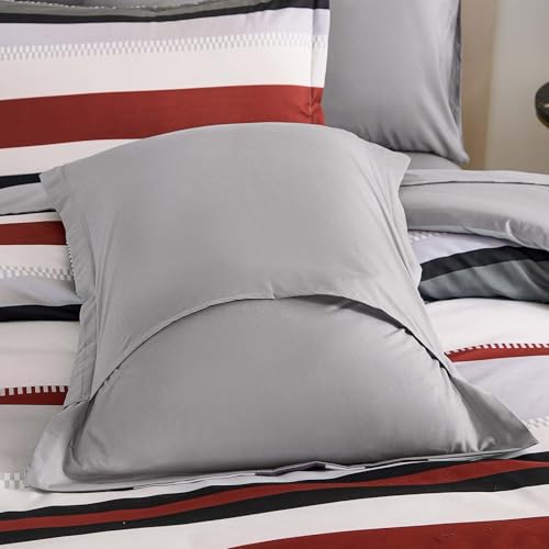 WONGS BEDDING Comforter Full Size, Red Bedding Comforter Set for Full Bed, Striped Bed in a Bag Full Size Comforter Sets for All Season 90"×78" WONGS BEDDING