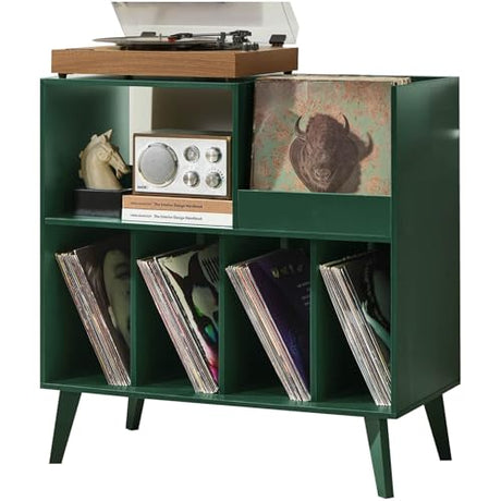 LELELINKY Large Record Player Stand, Turntable Stand with Storage, Vinyl Record Holder with Display Area, Record Player Table Holds Up to 300 Albums, Record Stand for Music Room Living Room LELELINKY