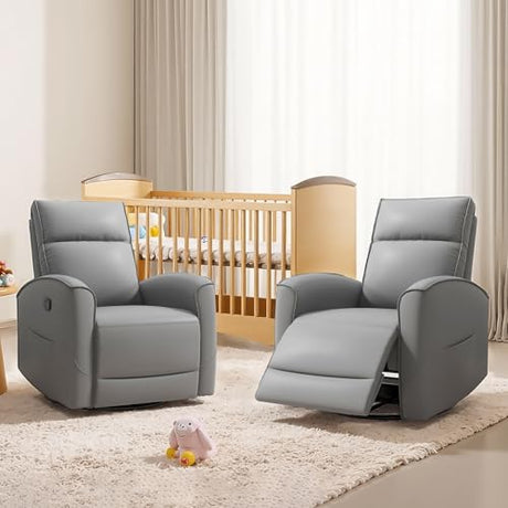 HAOMARKETS Swivel Rocker Recliner Chair, Manual Faux Leather Glider Rocking Recliners for Adults, 360° Swivel Nursery Reclining Sofa with Storage Pocket HAOMARKETS