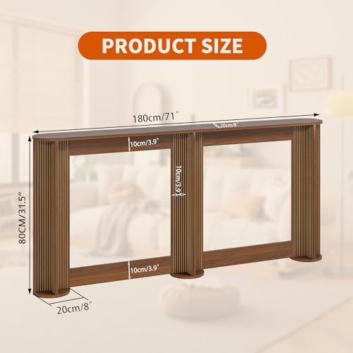 71 Inch Narrow Console Table Behind Couch, Mid-Century Modern Fluted Skinny Entryway Table, Long Slim Sofa Table for Hallway, Living Room, Wood, Brown, Walnut Xyulmeo