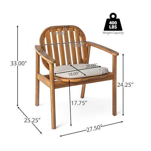 Christopher Knight Home Meja Acacia Wood Outdoor Dining Set for 6, Wooden 7 Piece Patio Dining Table Set, Wooden Outdoor Dining Armchair and Table Set with Cushion, Patio Furniture Set, Teak+Beige Christopher Knight Home