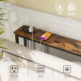ELYKEN 5.9" Narrow Console Sofa Table with Power Outlets and USB Port, 5.9" Dx39.4 Wx31.1 H Long Behind Couch Table with Metal Frame and 6.5’ Extension Cord, Rustic Brown ELYKEN