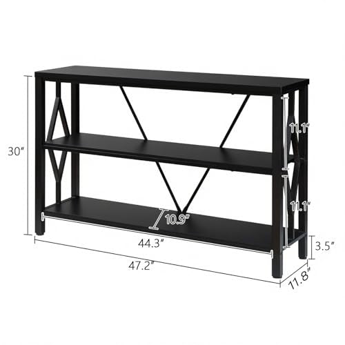 HOMISSUE Sofa Console Table, Rustic Console Table with 3-Tier Storage, Engineered Wood Sofa Tables with Open Shelves, Heavy Duty Entryway Tables for Living Room, Hallway (47 Inch, Black) HOMISSUE