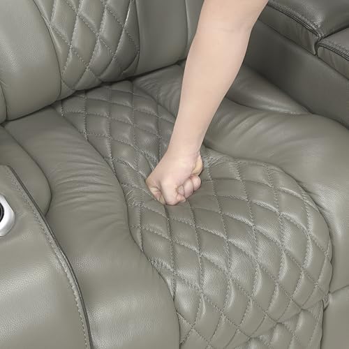 Lexicon Power Double Reclining Loveseat, Center Console/Heat/Massage/Headrest/Storage Arms/Cup Holders/LED Lights/Wireless Charging, Top Grain Leather Match Wall Hugger Recliner Loveseat, Grey Lexicon