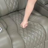 Lexicon Power Double Reclining Sofa, Center Drop-Down Table with Heat/Massage/Headrest/Storage Arms/Cup Holders/LED Lights/Wireless Charging, Top Grain Leather Match Wall Hugger Recliner Sofa, Grey Lexicon