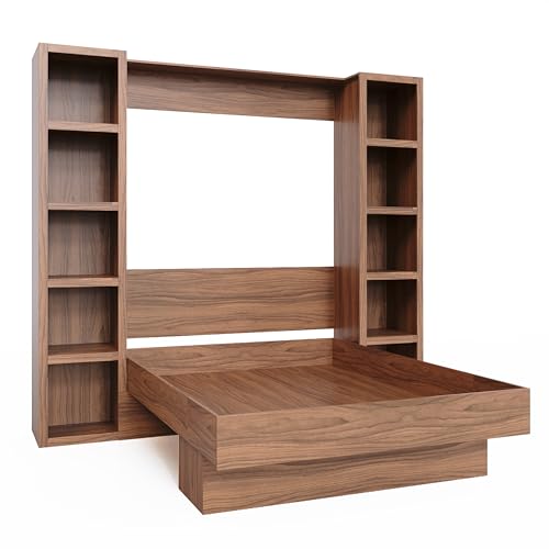 Oakland Living Easy-Lift Queen Murphy Wall Bed in Brown Wood Grain with Two Bookshelves Oakland Living