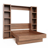 Oakland Living Easy-Lift Queen Murphy Wall Bed in Brown Wood Grain with Two Bookshelves Oakland Living