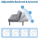 MUUEGM Futon Sofa Bed, 71" Convertible Linen Memory Foam Couch Bed, Modern Backrests Armrests Love Seat for Living Room,Apartment,Office,Light Grey Sleeper Couch MUUEGM