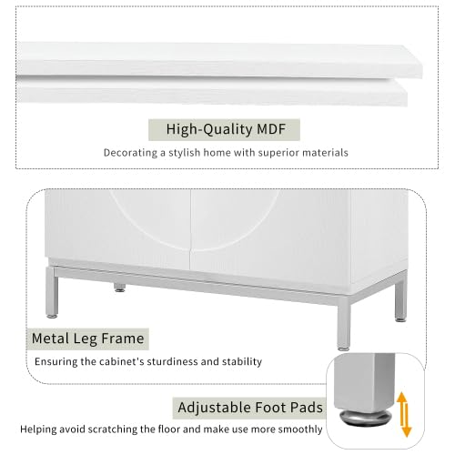 FridayParts Sideboard Simple Storage Accent Cabinet with Solid Wood Veneer and Metal Leg Frame for Living, Entryway, Dining Room (White) - WoodArtSupply