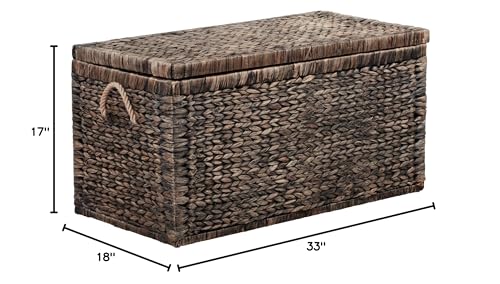 Click365 Storage Trunk, Farmhouse Style, Extra Large (33”), Deep, Woven Wicker Chest With Metal Frame, 2 Handles, Flip Top Lid and Stay Open Safety Hinges, Sustainable Eco Material, Rustic Brown ClickDecor