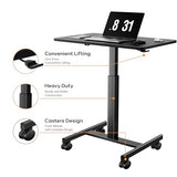 CROWNFURN Mobile Small Standing Rolling Desk Adjustable Height, Portable Laptop Desk on Wheels, Workstation for Home Office with Hook,Black CROWNFURN