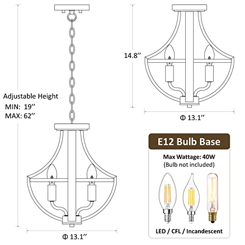 WOAEKR 13.1" Modern Farmhouse Hanging Pendant Lighting, 4-Light Rustic Interior Flush Mount Ceiling Light Fixture, Vintage Chandelier for Hallway Foyer Dining Room Entryway Kitchen Island Bedroom