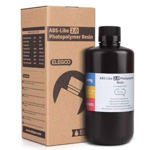 ELEGOO Upgraded ABS-Like 3D Printer Resin 2.0, 405nm UV-Curing Photopolymer Resin for Mars Saturn Jupiter MSLA DLP LCD 3D Printing Grey 1000g