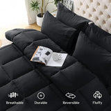 JOLLYVOGUE Full Comforter Set, Ultra-Soft Bed in a Bag Full Size 7 Pieces, Oeko-TEX Certified Bedding Set with Down Alternative Comforter, Sheets, Pillowcases & Shams, Black JOLLYVOGUE