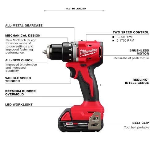 Milwaukee 3692-22CT M18 Compact Brushless 2-Tool Combo Kit: Drill Driver/Impact Driver (New Gen Kit) - WoodArtSupply