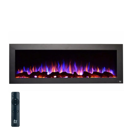 Touchstone Sideline Indoor/Outdoor Decorative Electric Fireplace -No Heat -GFI Plug for Outdoor Use -50" Wide -in Wall Recessed or Wall Mount -Realistic 3 Color Flame -Log & Crystal -Model 80017 Touchstone