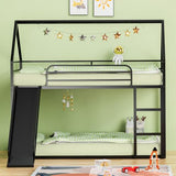 Varmsteda Bunk Bed Twin Over Twin for Kids with Slide and Ladder, Metal Floor Bunk Bed Frame with Full-Length Guardrail, Space-Saving Bunk Beds, Black Varmsteda