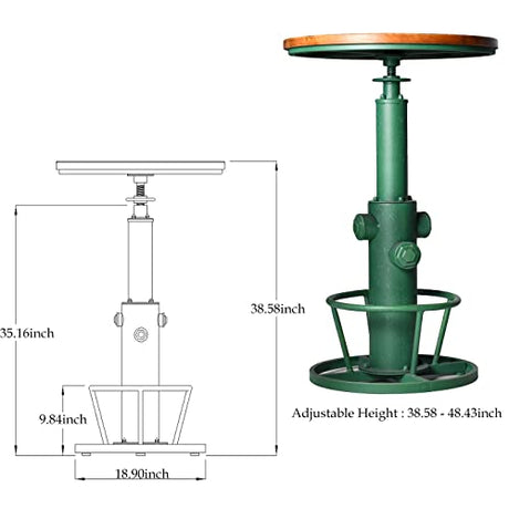 Adjustable Antique Green Industrial Bar Table by Topower – Stylish Pub and Dining Table Topower