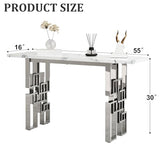 AUZ 55" White and Silver Console Table, Luxury Living Room Sofa Table, Modern Rectangle Console Table for Entryway, Living Room, Office, Foyer, Front Hall, Hallway AUZ