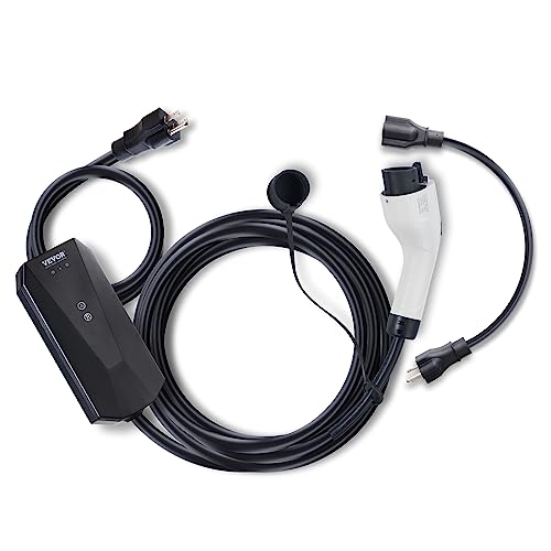 VEVOR Level 1+2 Portable EV Charger, 16 Amp 120V or 240V, Electric Vehicle Charger with 28-Foot Charging Cable NEMA 6-20P Plug NEMA 5-15 Adapter, Plug-in Home EV Charging Station for SAE J1772 EVs VEVOR
