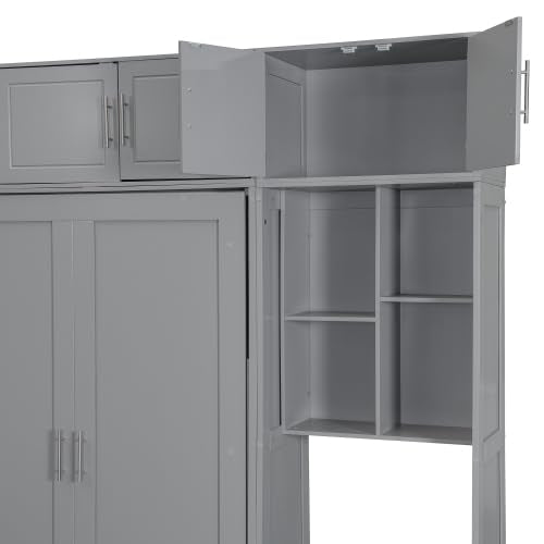 Harper & Bright Designs Queen Size Murphy Bed with Desk, Storage Cabinet & Shelves, Foldable Wooden Wall Bed, Space-Saving, Grey Harper & Bright Designs