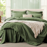 Anluoer King Size Comforter Set 7 Pieces, Olive Green Bed in a Bag Bedding Set with 1 Comforter, 2 Pillow Shams, 2 Pillowcases, 1 Flat Sheet, 1 Fitted Sheet Anluoer