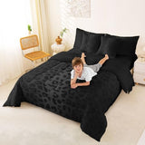 King Size Black Leopard Bedding Set 7 Pieces Bed in a Bag, Cheetah Bedding Set with Sheets All Season, Animal Print Bed Sets with Comforter, Fitted Sheets, Flat Sheets, Pillow Shams and Pillowcases Feelyou