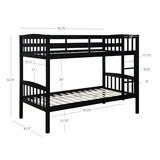 Linon Howell Black Solid Wooden Twin Over Twin Bunk Bed with Ladder Linon