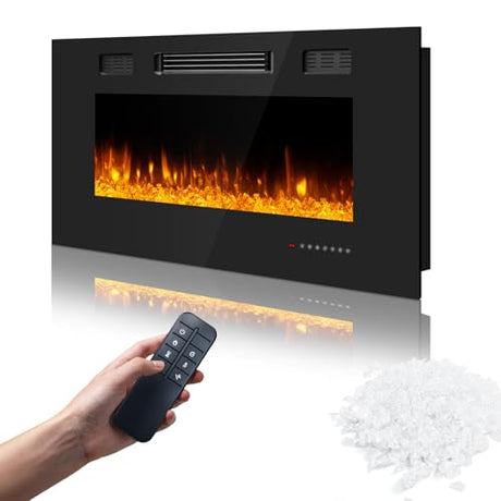 Ariiles 36 Inch Electric Fireplace Insert, Electric Fireplace Wall Mounted with Remote & Timer, Low Noise Heater Fireplaces for Living Room, Modern Recessed Fireplaces Decor Ariiles