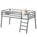 Lutown-Teen Low Metal Twin XL Loft Bed with Ladder and Guardrail for Kids or Teens, Space Saving XL Twin Loft Bed for Small Bedroom, Grey Lutown-Teen