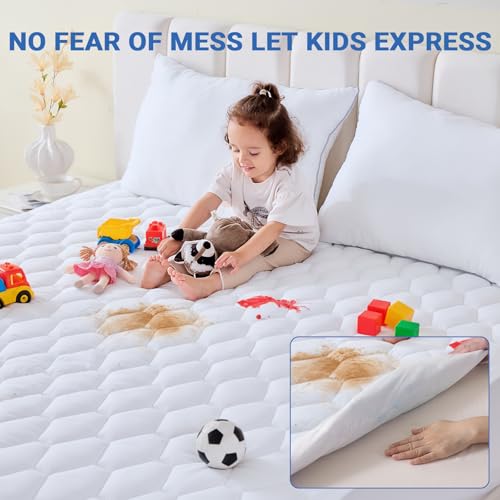 MUXHOMO Full Size Mattress Protector, 100% Waterproof Quilted Full Mattress Cover, Noiseless Soft & Cooling Mattress Pad, Deep Pocket 6"-21", White MUXHOMO