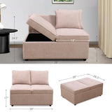 UOCFYK Convertible Ottoman Sofa with Storage, Modern Sackcloth Futon Couch with 2 Pillows Adjustable Backrest, Recliner Folding Loveseat for Living Room, Apartment Dorm, Office,Pink UOCFYK