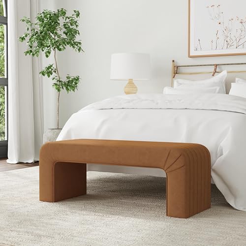 HomePop Arch Channel Bench|Bench for Living Room & Bedroom | Decorative Home Furniture - Rust Orange Velvet HomePop