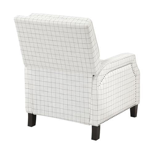 Lexicon Pushback Recliner Chair, Plaid Textured Fabric Armchair Push Back Reclining Chair, Nailhead Trim, Solid Wood Legs, Easy Assembly for Living Room/Office/Apartment, Off-White Lexicon
