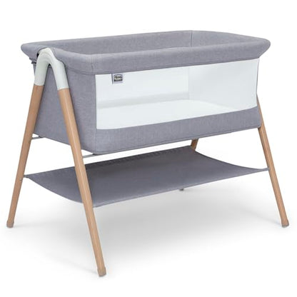 Simmons Kids Koi by The Bed Bassinet with Breathable Mesh and Natural Beechwood Legs, Dove Grey - WoodArtSupply