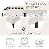 Vivienne Contemporary Boucle Fabric Queen Size Platform Bed Frame with Adjustable Curved Headboard and Solid Wood Legs - White Furniture of America