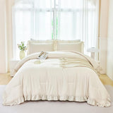 ANGIYUIN 5 Pieces Camel Twin Size Comforter Set for Kids Girls Ruffled Bedding Set Boho Farmhouse Bed Sets Shabby Fluffy Elegance Bed in A Bag with Sheets(Camel Twin) ANGIYUIN