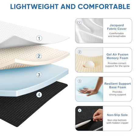 KMFurnila Folding Memory Foam Mattress, 4" Tri-Fold Single Mattress Topper with Washable Cover, Non-Slip Portable Guest Floor Bed for Travel Camping KMFurnila