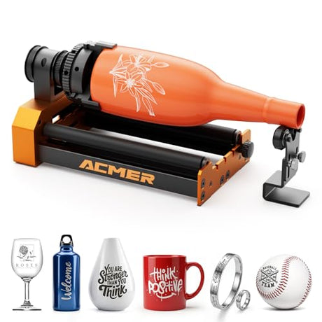 ACMER M4 Laser Rotary Roller, 360° Y-Axis Rotary Attachment for Laser Engraver, 3–150mm Adjustable Engraving Space, for Cylindrical Objects, Rings, Compatible with Most Laser Engravers ACMER