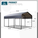 MFSTUDIO Carport 10x15 ft, Outdoor Heavy Duty Metal Shed Carports, Metal Garage Car Shelter Shade Car Port with Galvanized Roof, Frame and Bolts for Cars, Truck and Boats MFSTUDIO