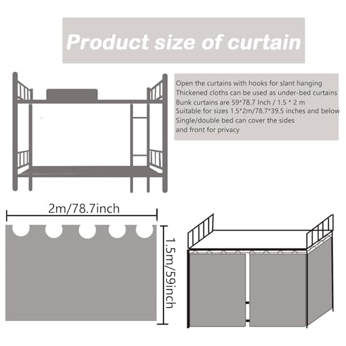 AUCOOMA Thickened Blackout Bunk Bed Curtains Dorm Room Privacy Canopy Bottom Loft,Black,2 Pieces AUCOOMA