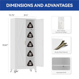 COFaR 71 in Tall Kitchen Pantry Cabinet, Metal Pantry Storage Cabinet with 4 Adjustable Shelves and 2 Barn Doors, White Freestanding Farmhouse Food Cupboard for Dining Room Living Room COFaR