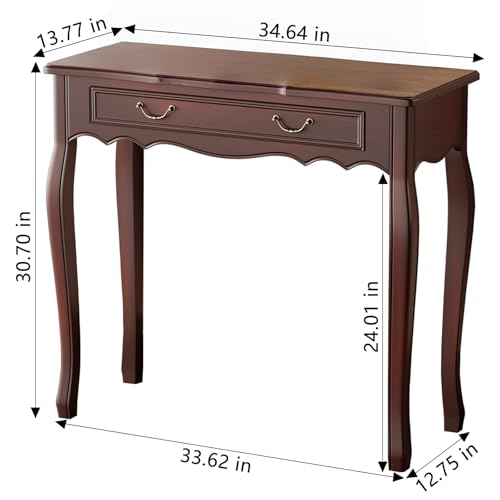 JIAWORLDER Walnut Entryway Table with 1 Drawer Console Table for Entryway Entrance Table for Hallway, Living Room, Foyer, Easy Assembly (Legs Only), 13.77D x 34.64W x 30.7H in JIAWORLDER