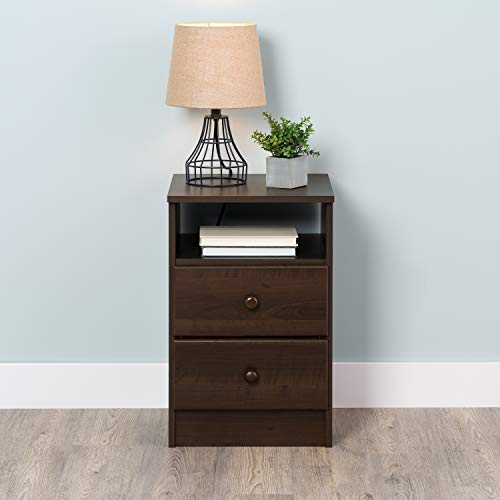Prepac Astrid Simplistic Nightstand Side Table with 2 Drawers and Open Shelf, Functional Bedside Table 15.5" D x 16" W x 24.5" H, Espresso, EDNH-0402-1 Prepac