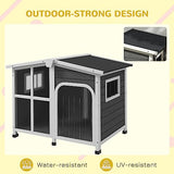 PawHut Cabin-Style Wooden Dog House for Large Dogs Outside with Openable Roof & Giant Window, Big Dog House Outdoor & Indoor, Asphalt Roof, Gray PawHut